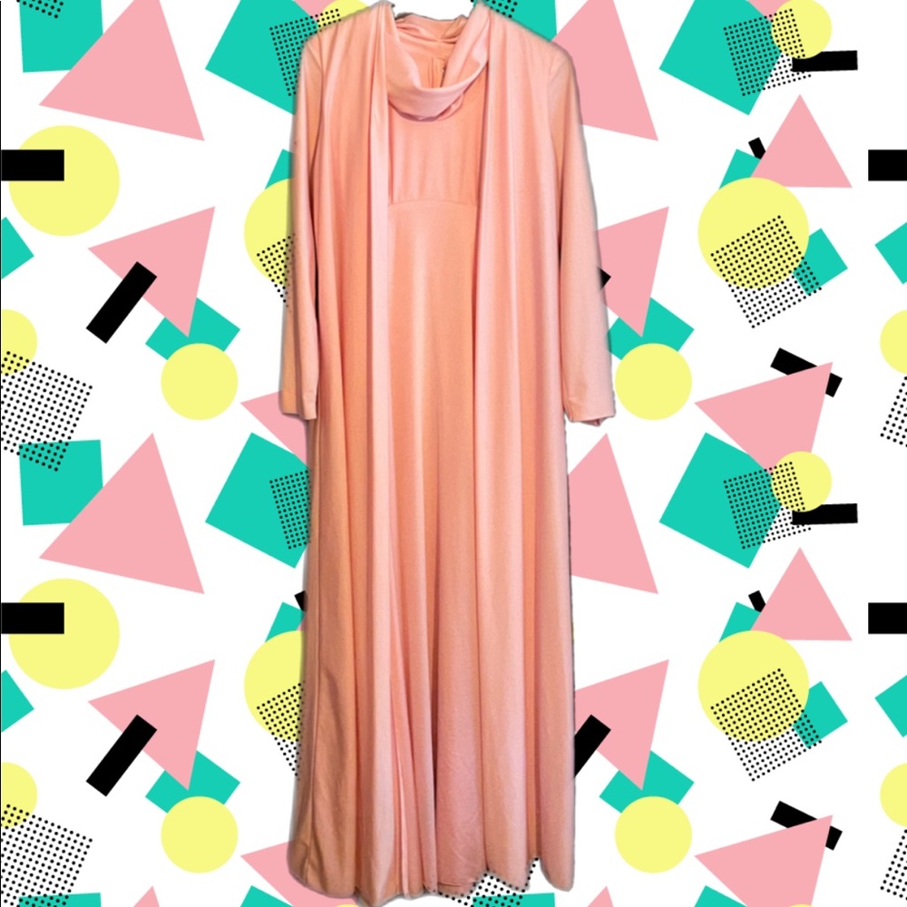 Handmade vintage light pink two piece dress with over coat